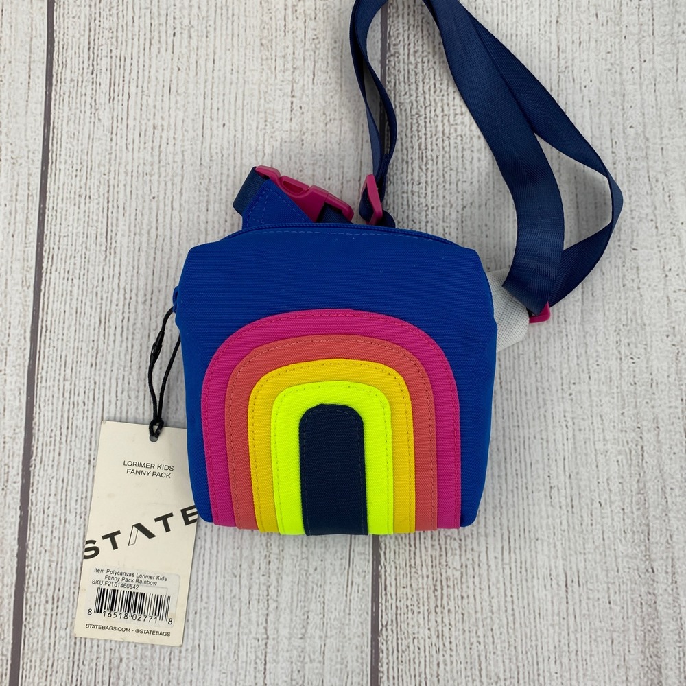 STATE Bags Lorimer Kids Fanny Pack Blue Rainbow Crossbody Waist Bag Travel Belt